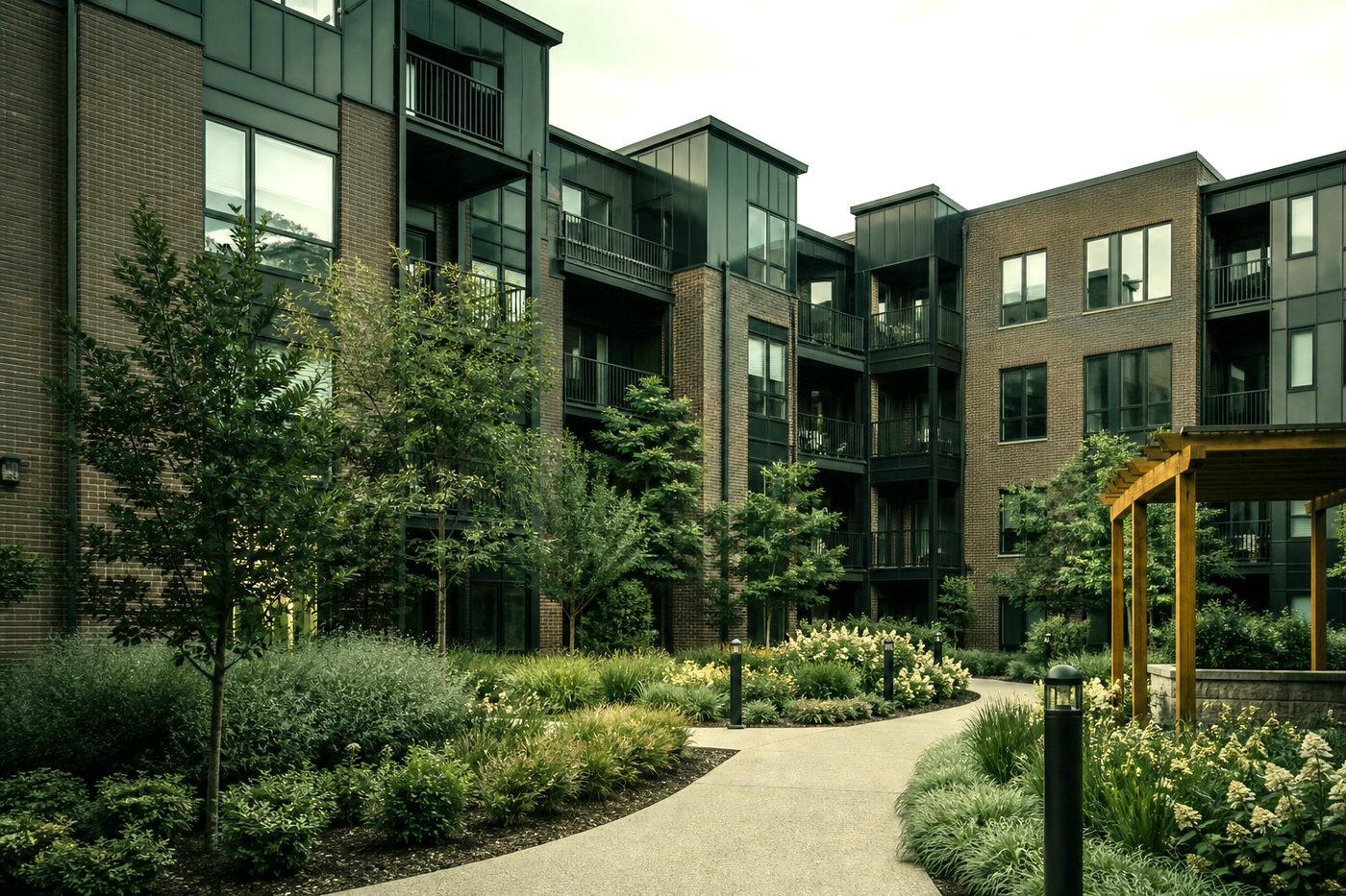 Multifamily courtyard at a value-add apartment community
