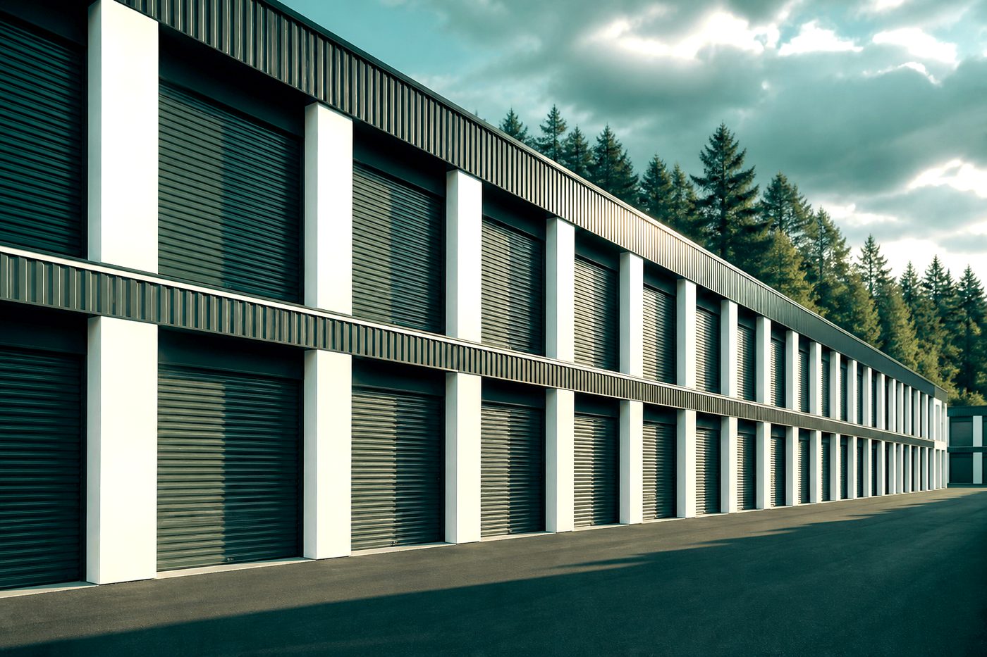 Two-story self-storage facility with roll-up doors